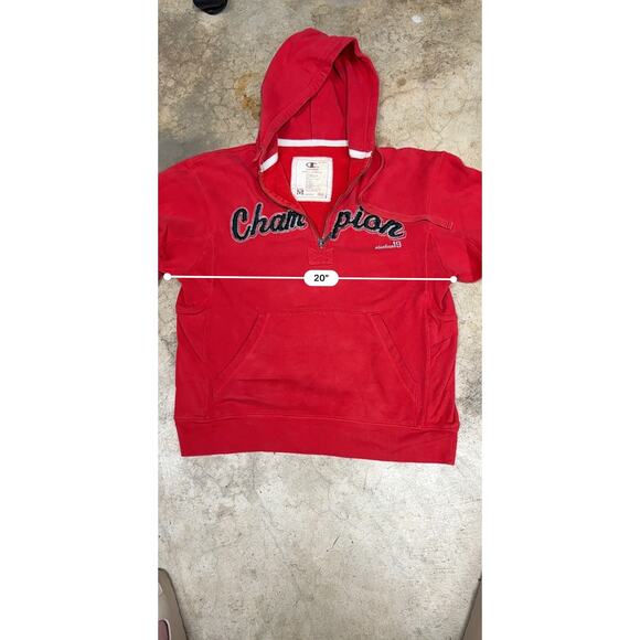 Vintage Champion Reverse Weave Half-Zip Red Hoodie Chain-Stitched Script Logo M - Picture 9 of 14
